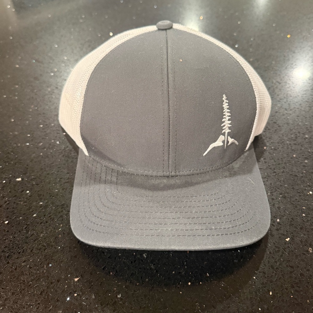 Gray and White Trucker Cap Pine Tree